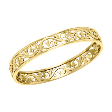 Filigree Leaf Solid Gold Bangle GTBG133